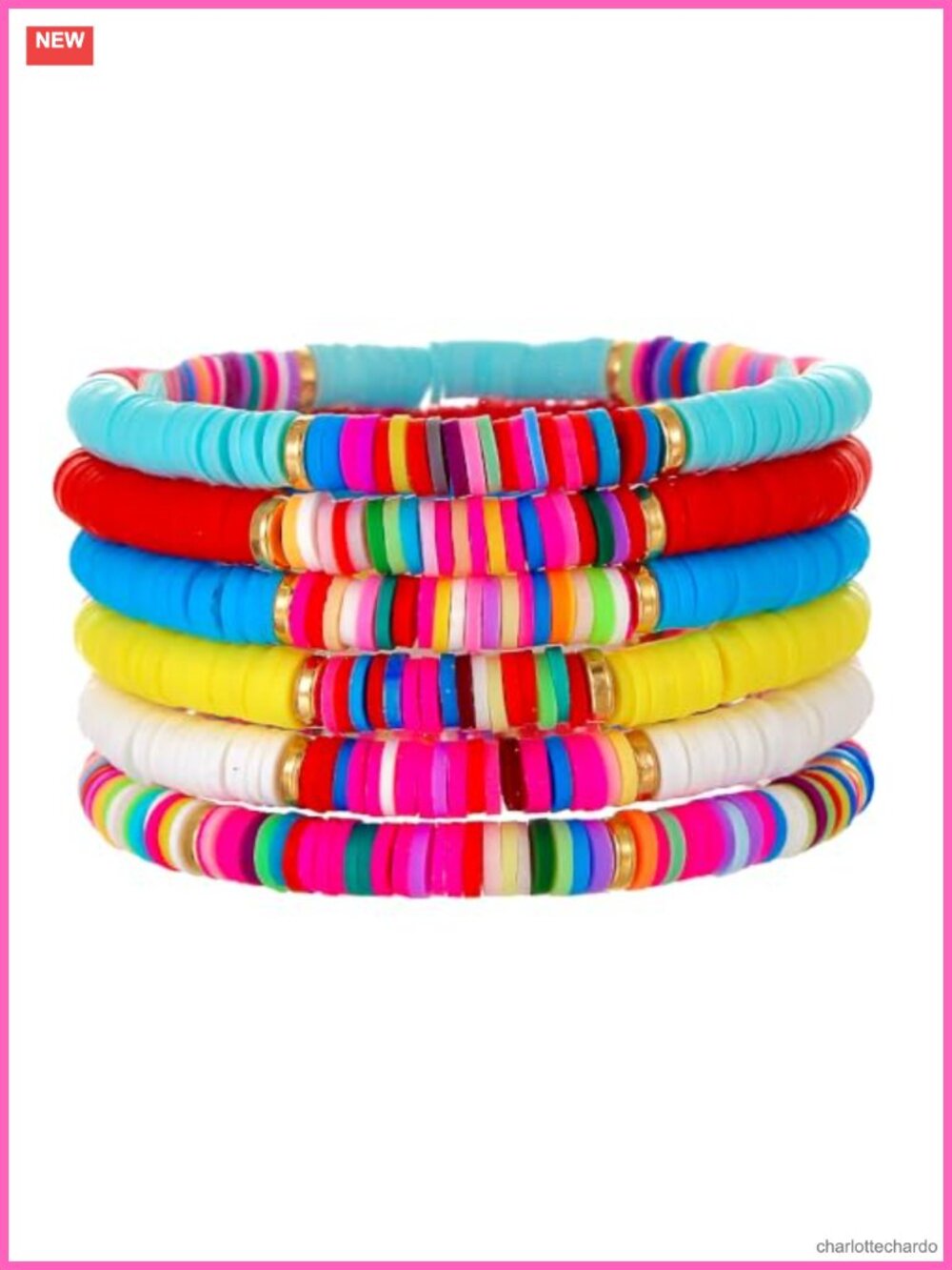 Heishi Surfer Clay Beaded Stretch Bracelets Elastic Layering Boho Set